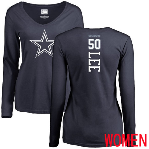 Women Dallas Cowboys Navy Blue Sean Lee Backer Slim Fit 50 Long Sleeve Nike NFL T Shirt